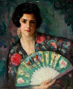 Mujer Con Manton Y Abanico