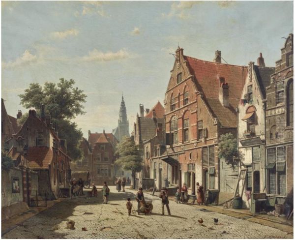 A Sunny Street With a Distant Church Tower - view 1