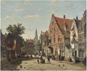 A Sunny Street With a Distant Church Tower