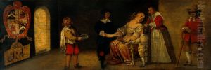 A surgeon letting blood from a woman's arm. by unknown