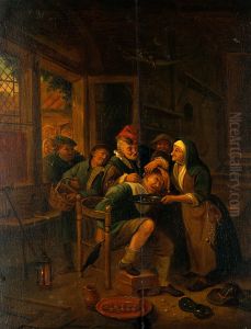 A surgeon removing "pierres de tete". by Jan Steen