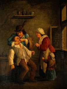 A tooth-drawer operating on a man, with a woman and child looking on. by Andries Both