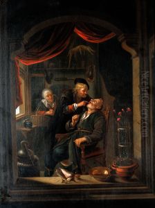 A surgeon examining a patient's mouth. by Gerrit Dou