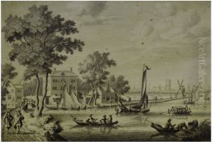 A VIEW OF THE ZWAENSEILAND AND THE RIVER ZWAENHALS, ROTTERDAM, THE SINT LAURENSKERK BEYOND A VIEW OF THE ZWAENSEILAND AND THE RIVER ZWAENHALS, ROTTERDAM, THE SINT LAURENSKERK BEYOND