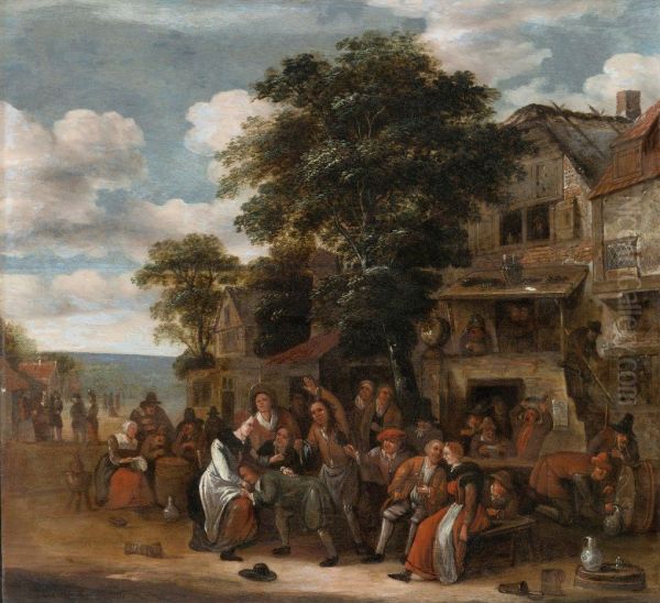 A Village Scene with Revelers outside an Inn - view 1