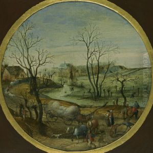 A Winter Landscape with Peasants on a Path by Abel Grimmer