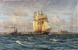 Marine med skibe uden for Helsingor.