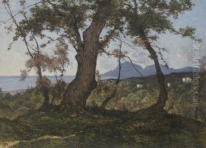 A Wooded Landscape with a View of the Mediterranean Sea beyond by Henri Harpignies