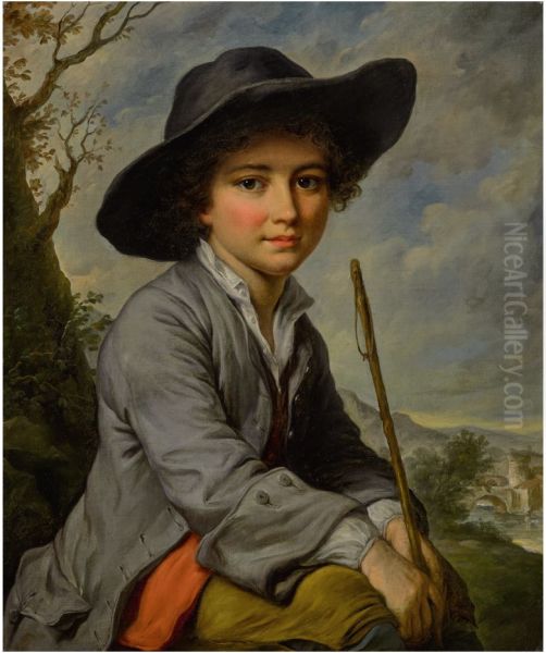A YOUNG BOY SEATED IN A LANDSCAPE, THREE-QUARTER LENGTH - view 1