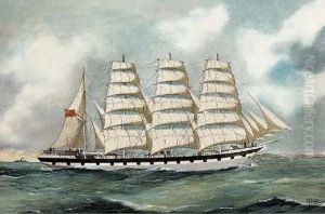 The four-masted barque 'Falls of Halladale' off Antwerp, 1910 The four-masted barque 'Falls of Halladale' off Antwerp, 1910