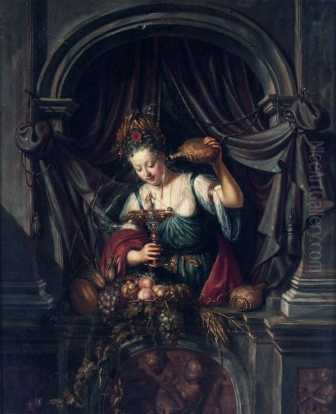 A young woman in a window serves wine - view 1