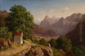 Bjerglandskab i naerheden af byen Altorf i Frankrig by August Wilhelm Boesen