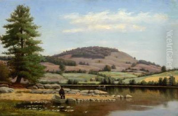 Fishing on Fairlee Pond, Mount Mansfield, Vermont - view 1
