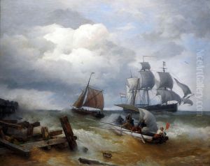 Boote auf sturmischer See by Andreas Achenbach