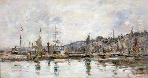 Honfleur - The harbour by Eugene Louis Boudin