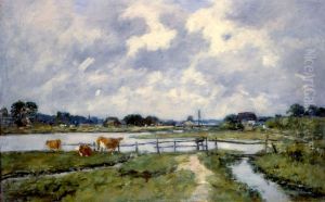 The Valley of the Touques - Cows in the Meadow by Eugene Louis Boudin