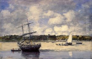 Portrieux - The coast at low tide by Eugene Louis Boudin