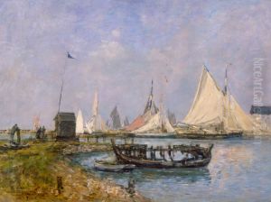 Trouville - Entrance of the port by Eugene Louis Boudin