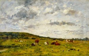 Cows grazing by Eugene Louis Boudin