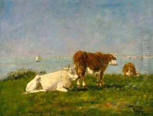 Cows grazing by the sea