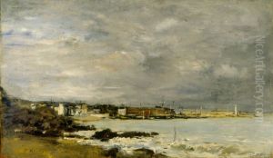 Scene of a beach and reefs by Eugene Louis Boudin