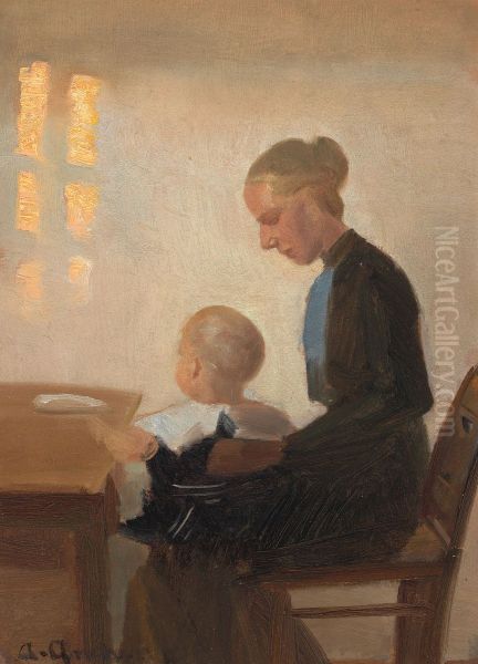 An interior with a mother and child. - view 1
