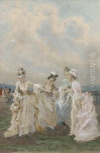 Girls playing blind man's buff by Angiolo Achini