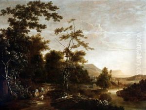 Italian landscape with shepherd and cattle in the foreground Italian landscape with shepherd and cattle in the foreground