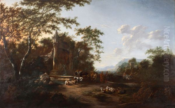 Cattle resting near a farm - view 1