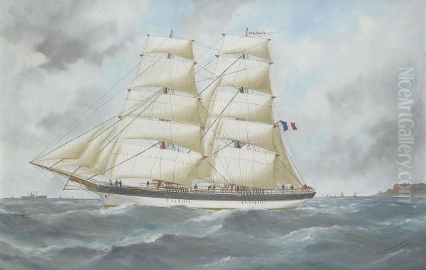 The French brig Dieudonne in full sail off a headland - view 1