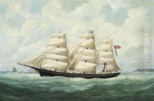 The American ship ,Olive S Southard' of San Francisco in French waters off Le Havre by Edouard Adam