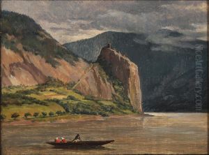 Riverscape with a boat by Adam August Muller