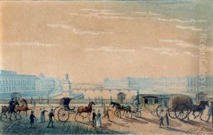 Vue du pont neuf. Aquarelle Signee et datee en bas a droite 1817 by Adele Clerget-Melling