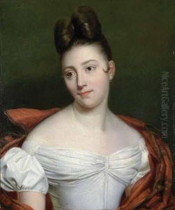 Portrait of a young woman wearing a white dress and a red coat