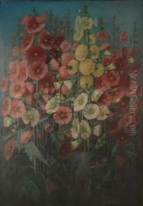 still life of hollyhocks