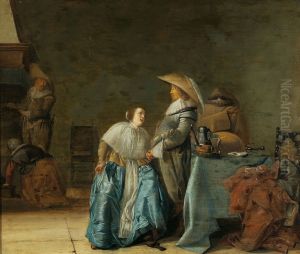 A tavern interior with a couple A tavern interior with a couple