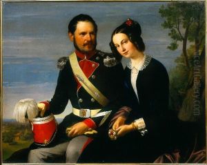 Ritratto dell'avvocato Nicola Spinelli con la consorte marchesa Eloisa Bellincini Bagnesi by Adeodato Malatesta or Malatesti