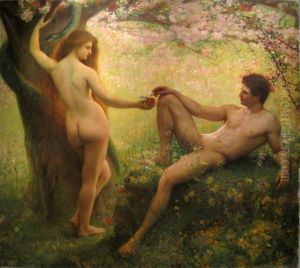 Adam and Eve, garden of Eden. by Gustave-Claude-Etienne Courtois