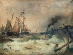 Vissersboten en stomers bij de pier van Oostende