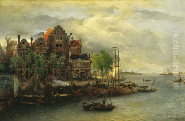 Avondstemming in een Hollandse haven - view 1