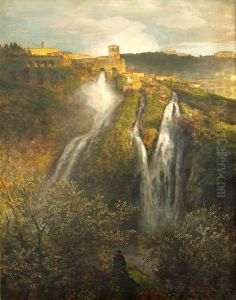 Die Wasserfalle bei Tivoli by Oswald Achenbach
