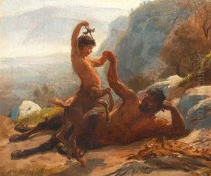 A centaur playing with his son. by Otto Bache