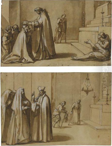 Two Episodes From The Life Of St Francis De Paula: A Prince Attended By Two Pages Kneeling While Being Crowned By The Saint - view 1