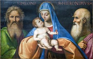 Madonna with the Child with Saint Simeon and saint Jerome by Giovanni Agostino Da Lodi