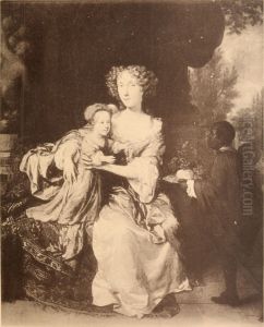 Portrait of a lady with her daughter and a servant by Caspar Netscher