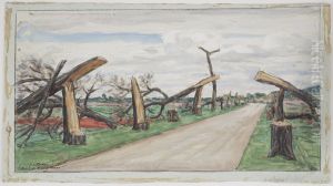 Route de Roye a Noyon: les arbres coupes by unknown