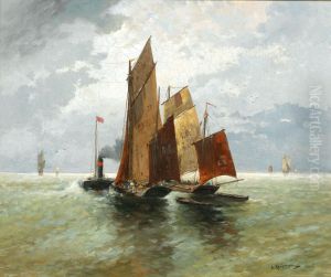Dampfschiff und Fischer auf hoher See by Adolf Kaufmann