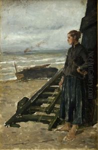 Vissersdochter bij het staketsel (Nieuwpoort) by Constantin Meunier