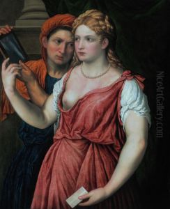 Junge Dame mit Spiegel und Magd by Paris Bordone