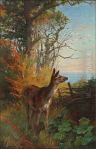 A deer in the forest by Adolf Mackeprang